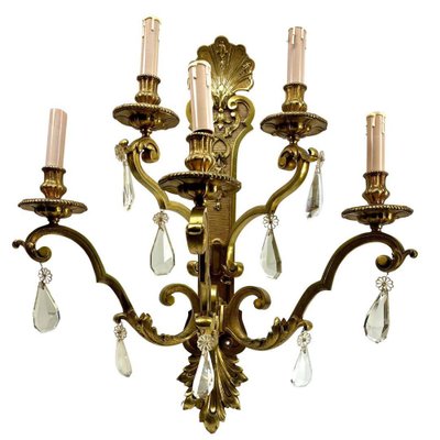 Large 5-Light Wall Lamp in Bronze with Crystal Decoration, 1910-MJY-1738287