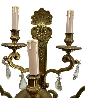 Large 5-Light Wall Lamp in Bronze with Crystal Decoration, 1910-MJY-1738287