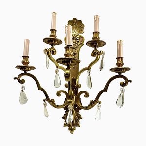 Large 5-Light Wall Lamp in Bronze with Crystal Decoration, 1910-MJY-1738287