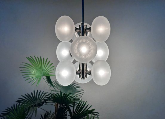 Large 9-Light Chrome & Opal Glass Ball Chandelier from Kaiser Leuchten, Germany, 1960s-JP-1794885