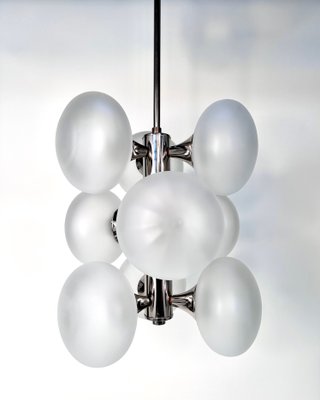 Large 9-Light Chrome & Opal Glass Ball Chandelier from Kaiser Leuchten, Germany, 1960s-JP-1794885