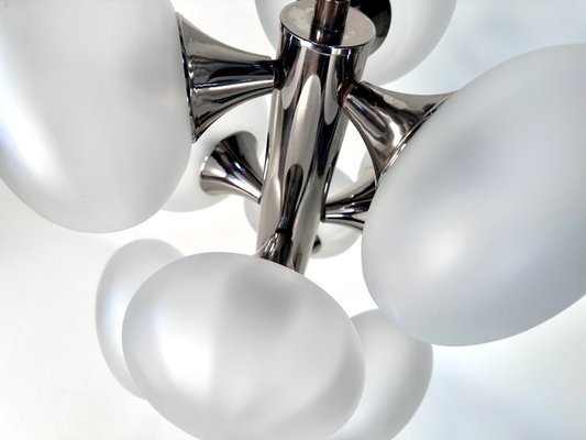 Large 9-Light Chrome & Opal Glass Ball Chandelier from Kaiser Leuchten, Germany, 1960s-JP-1794885