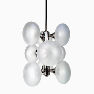 Large 9-Light Chrome & Opal Glass Ball Chandelier from Kaiser Leuchten, Germany, 1960s-JP-1794885