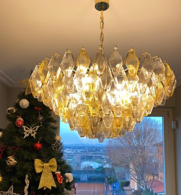 Large Amber and Grey Poliedri Murano Glass Chandelier-MBH-1143155