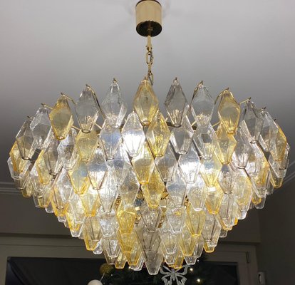 Large Amber and Grey Poliedri Murano Glass Chandelier-MBH-1143155