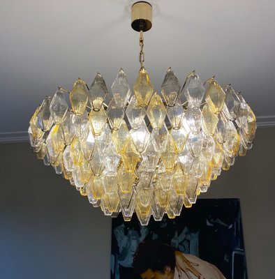 Large Amber and Grey Poliedri Murano Glass Chandelier-MBH-1143155