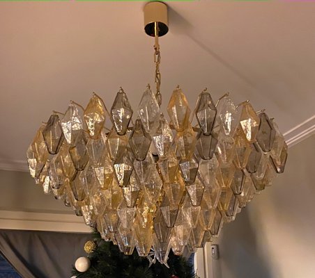 Large Amber and Grey Poliedri Murano Glass Chandelier-MBH-1143155