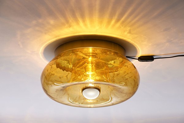 Large Amber Glass Wall & Ceiling Lamp from Doria Leuchten, 1970s-QBR-988025