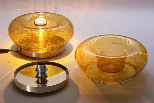 Large Amber Glass Wall & Ceiling Lamp from Doria Leuchten, 1970s-QBR-988025