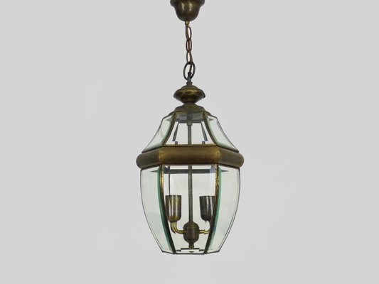 Large and 6-Sided Lantern in Gilded Brass and 2-Light Beveled Glass, 1970s-MZP-2026831