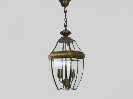 Large and 6-Sided Lantern in Gilded Brass and 2-Light Beveled Glass, 1970s-MZP-2026831