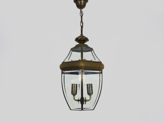 Large and 6-Sided Lantern in Gilded Brass and 2-Light Beveled Glass, 1970s-MZP-2026831