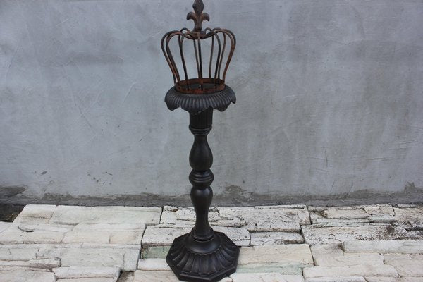 Large Antique Cast Iron Floor Candleholder-UWJ-1234434