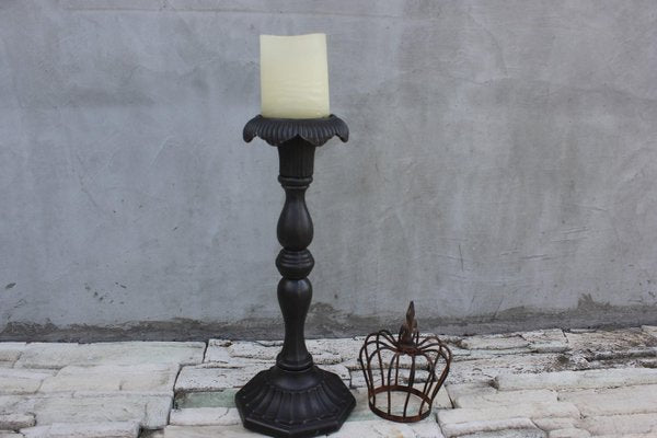 Large Antique Cast Iron Floor Candleholder-UWJ-1234434