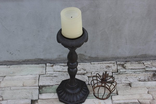 Large Antique Cast Iron Floor Candleholder-UWJ-1234434