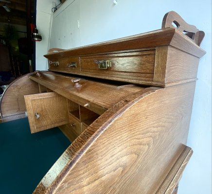 Large Antique Cylinder Writing Desk in Oak-WZZ-970364