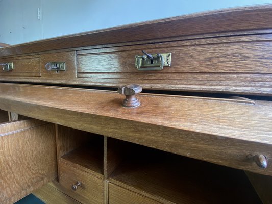 Large Antique Cylinder Writing Desk in Oak-WZZ-970364