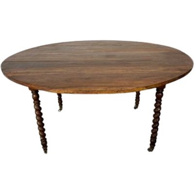 Large Antique French Provençal Walnut Extendable Table with Turned Legs and Brass Wheels-TCS-1704013