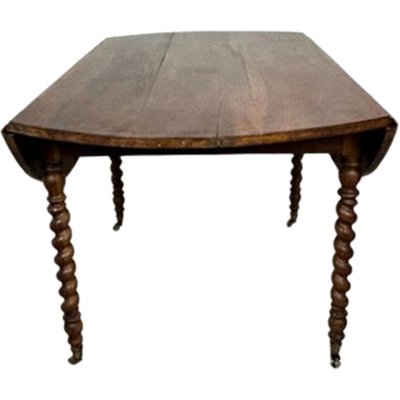 Large Antique French Provençal Walnut Extendable Table with Turned Legs and Brass Wheels-TCS-1704013