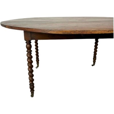 Large Antique French Provençal Walnut Extendable Table with Turned Legs and Brass Wheels-TCS-1704013