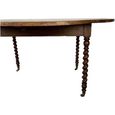 Large Antique French Provençal Walnut Extendable Table with Turned Legs and Brass Wheels-TCS-1704013