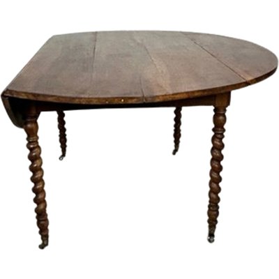 Large Antique French Provençal Walnut Extendable Table with Turned Legs and Brass Wheels-TCS-1704013