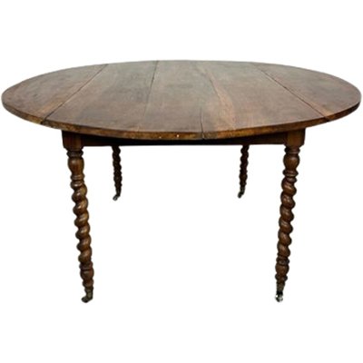 Large Antique French Provençal Walnut Extendable Table with Turned Legs and Brass Wheels-TCS-1704013