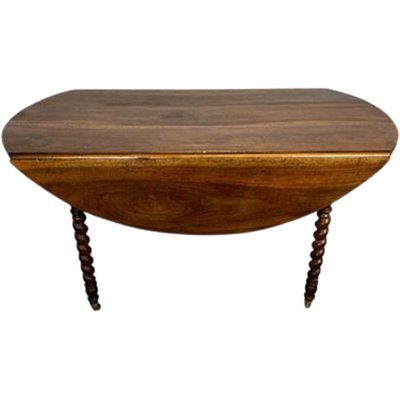 Large Antique French Provençal Walnut Extendable Table with Turned Legs and Brass Wheels-TCS-1704013