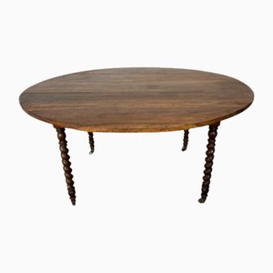 Large Antique French Provençal Walnut Extendable Table with Turned Legs and Brass Wheels-TCS-1704013