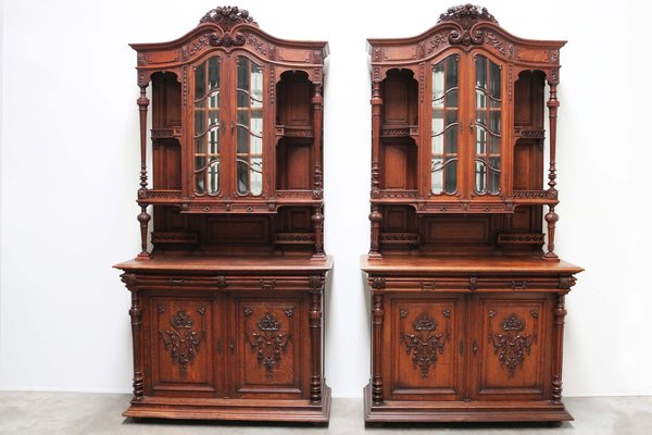 Large Antique French Renaissance Revival Buffets in Oak, 19th Century, Set of 2-WIP-2041072