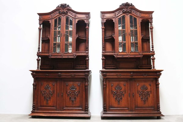 Large Antique French Renaissance Revival Buffets in Oak, 19th Century, Set of 2-WIP-2041072