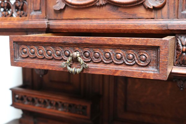 Large Antique French Renaissance Revival Buffets in Oak, 19th Century, Set of 2-WIP-2041072