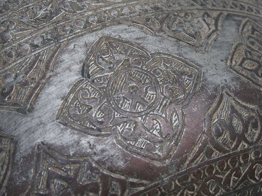 Large Antique Islamic Engraved Tinned Copper Bowl, 1890s-UZN-1408880