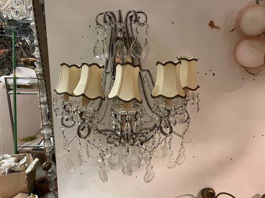 Large Antique Italian Mirrored Crystal Sconces, Set of 2-JJC-1344246