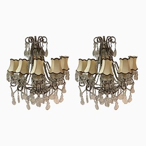 Large Antique Italian Mirrored Crystal Sconces, Set of 2-JJC-1344246