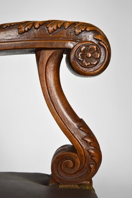 Large Antique Louis XIII Style Leather and Carved Walnut Desk Chair, 1860s-XNH-703433