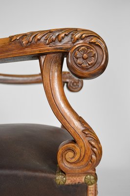 Large Antique Louis XIII Style Leather and Carved Walnut Desk Chair, 1860s-XNH-703433