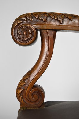 Large Antique Louis XIII Style Leather and Carved Walnut Desk Chair, 1860s-XNH-703433