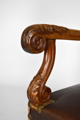 Large Antique Louis XIII Style Leather and Carved Walnut Desk Chair, 1860s-XNH-703433