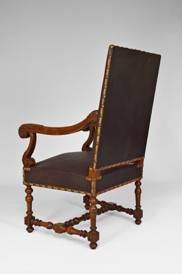 Large Antique Louis XIII Style Leather and Carved Walnut Desk Chair, 1860s-XNH-703433