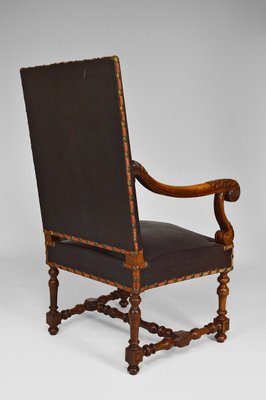 Large Antique Louis XIII Style Leather and Carved Walnut Desk Chair, 1860s-XNH-703433