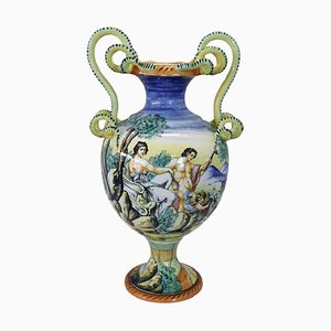 Large Antique Majolica Hand Painted Vase, 1880-DCO-1259532