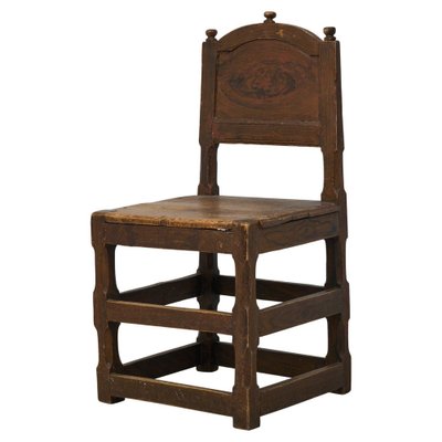 Large Antique Swedish Baroque Brown Pine Chair-MJF-1808298