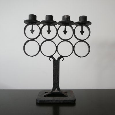 Large Antique Swedish Cast Iron Four-Arm Candelabra-JRP-943844