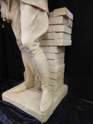 Large Antique XX Statue of Knight in Stone-WSV-605299