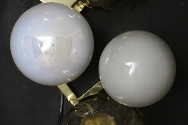 Large Architectural Murano Glass Wall Lights with Iridescent Glass Globes, Set of 2-YF-1786621