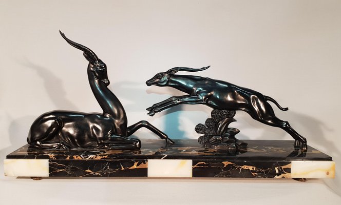 Large Art Deco Antelopes Sculpture by Limousin Jacques, 1930s-AWH-554806