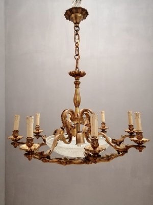 Large Art Deco Bronze 12-Light Chandelier, 1940s-JJC-632780