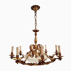 Large Art Deco Bronze 12-Light Chandelier, 1940s-JJC-632780