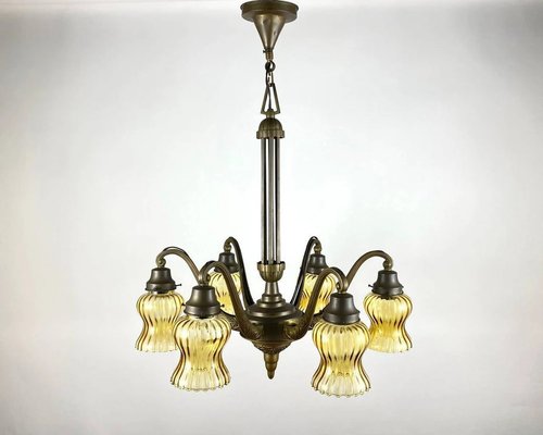 Large Art Deco Bronze Chandelier, 1920s-GYX-1345195